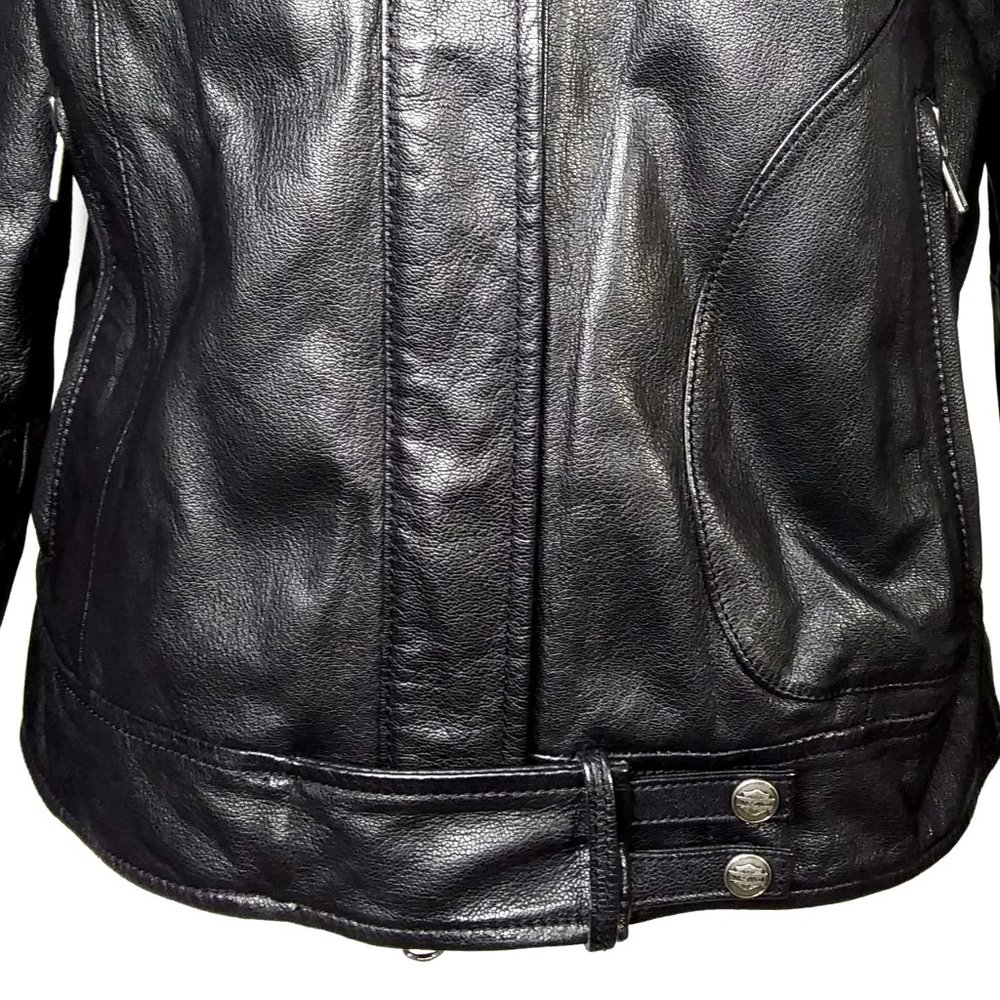 Harley Davidson Black Leather Moto Jacket Embroidered Logo Rose Size Medium - Picture 7 of 12